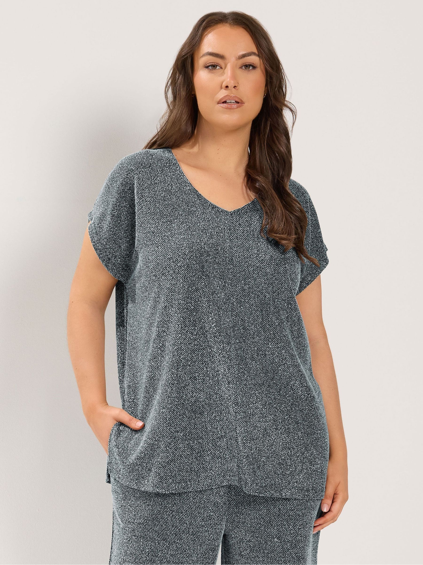 Yours Women's Mid Grey V-Neck Top In Size 34-36 - Image 6