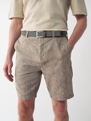 Brown Linen Cotton Chino Shorts with Belt Included - Image 1 of 10