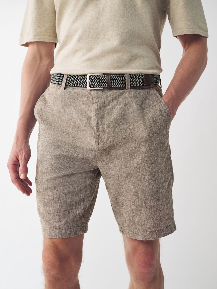 Brown Linen Cotton Chino Shorts with Belt Included - Image 1 of 10