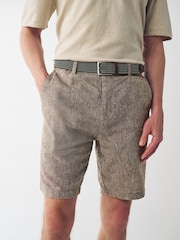 Brown Linen Cotton Chino Shorts with Belt Included - Image 2 of 10