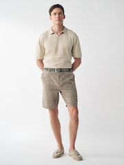 Brown Linen Cotton Chino Shorts with Belt Included - Image 3 of 10