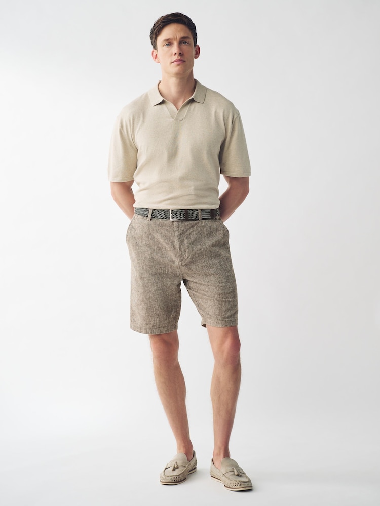 Brown Linen Cotton Chino Shorts with Belt Included - Image 3 of 10