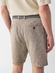 Brown Linen Cotton Chino Shorts with Belt Included - Image 4 of 10