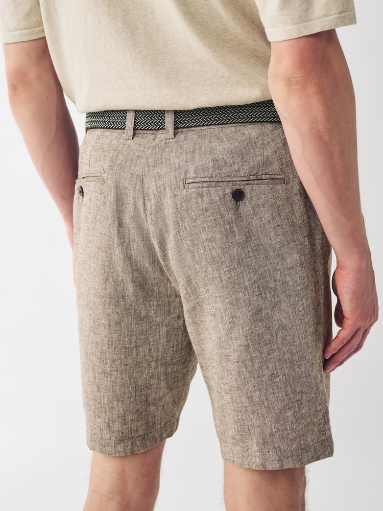 Brown Linen Cotton Chino Shorts with Belt Included - Image 4 of 10