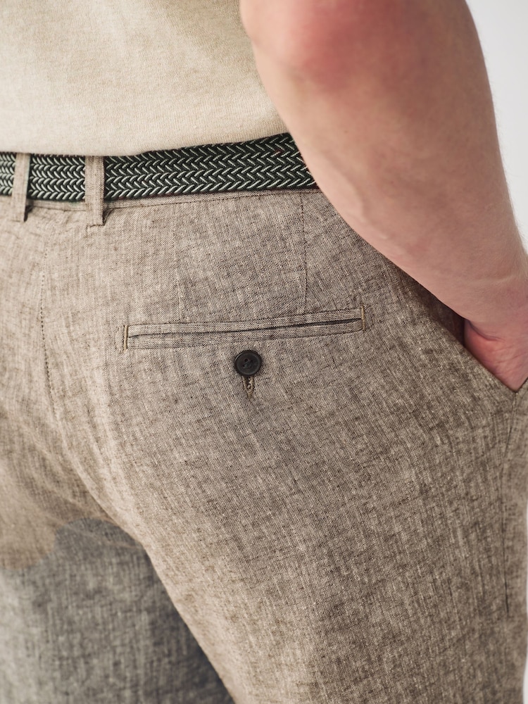Brown Linen Cotton Chino Shorts with Belt Included - Image 5 of 10