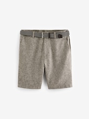 Brown Linen Cotton Chino Shorts with Belt Included - Image 6 of 10