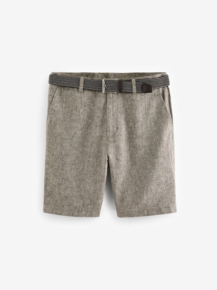 Brown Linen Cotton Chino Shorts with Belt Included - Image 6 of 10