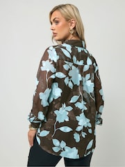 Yours Curve Blue London Jacquard Floral Shirt - Image 3 of 6