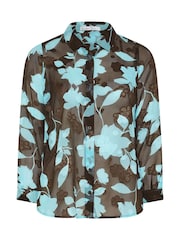 Yours Curve Blue London Jacquard Floral Shirt - Image 5 of 6