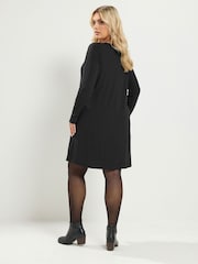 Yours Curve Black Plunge Ribbed Long Sleeve Tunic Top - Image 3 of 6