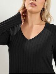 Yours Curve Black Plunge Ribbed Long Sleeve Tunic Top - Image 4 of 6