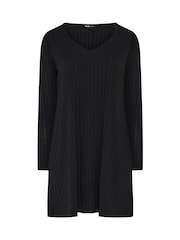 Yours Curve Black Plunge Ribbed Long Sleeve Tunic Top - Image 5 of 6