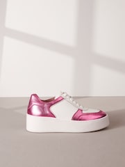 White/Pink Signature Leather Retro Chunky Wedge Platform Trainers - Image 2 of 6