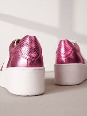 White/Pink Signature Leather Retro Chunky Wedge Platform Trainers - Image 3 of 6