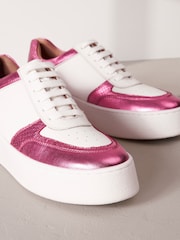 White/Pink Signature Leather Retro Chunky Wedge Platform Trainers - Image 4 of 6