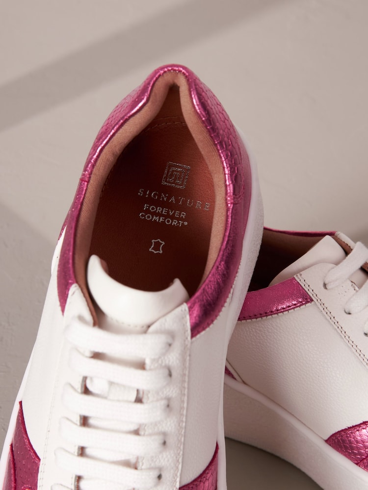 White/Pink Signature Leather Retro Chunky Wedge Platform Trainers - Image 6 of 6