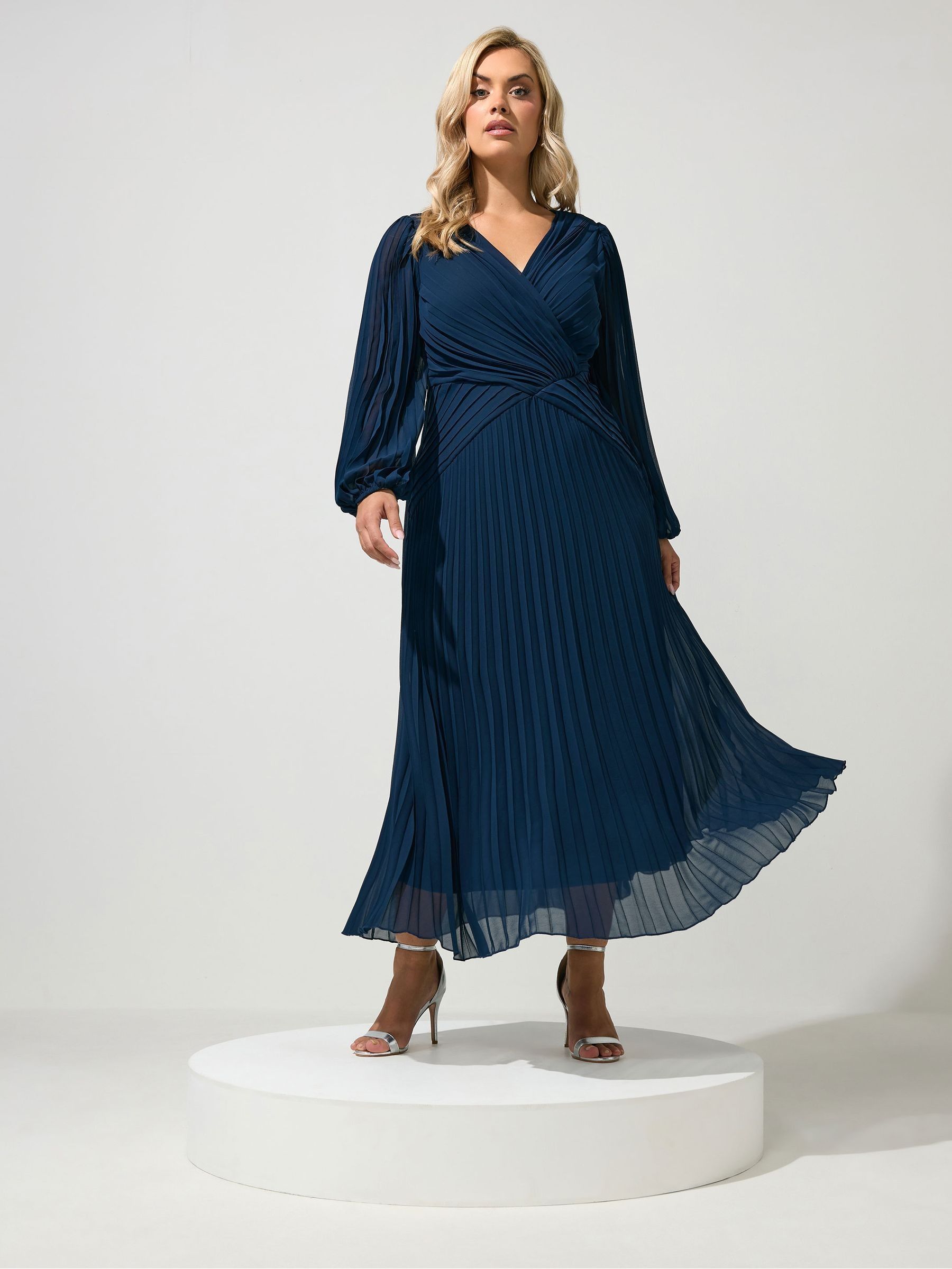 Yours Curve Women's Blue Wrap Pleated Maxi Dress