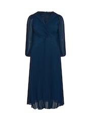 Yours Curve Blue London Pleated Long Sleeve Dress - Image 5 of 6