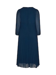 Yours Curve Blue London Pleated Long Sleeve Dress - Image 6 of 6