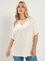 Yours Curve White V-Neckline Longline T-Shirt - Image 1 of 6