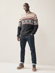 Black Zip Neck Fairisle Pattern Knitted Jumper - Image 2 of 8