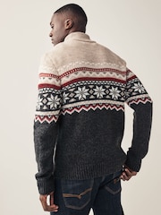 Black Zip Neck Fairisle Pattern Knitted Jumper - Image 3 of 8