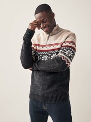 Black Zip Neck Fairisle Pattern Knitted Jumper - Image 4 of 8