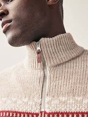 Black Zip Neck Fairisle Pattern Knitted Jumper - Image 5 of 8
