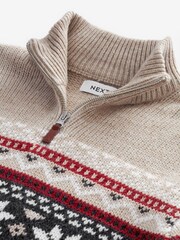 Black Zip Neck Fairisle Pattern Knitted Jumper - Image 7 of 8