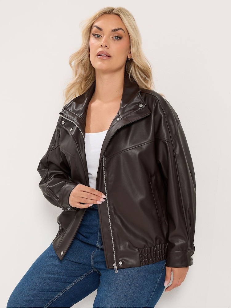 Καφέ - Yours Curve Funnel Neck PU Jacket - Εικόνα 1 του 5 Καφέ - Yours Curve Funnel Neck PU Jacket - Εικόνα 1 του 5