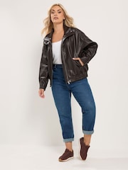 Καφέ - Yours Curve Funnel Neck PU Jacket - Εικόνα 2 του 5