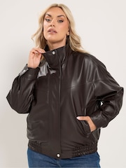 Καφέ - Yours Curve Funnel Neck PU Jacket - Εικόνα 3 του 5