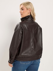 Καφέ - Yours Curve Funnel Neck PU Jacket - Εικόνα 4 του 5
