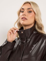 Καφέ - Yours Curve Funnel Neck PU Jacket - Εικόνα 5 του 5