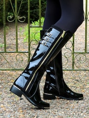 Lunar Monique Patent Long Black Boots - Image 1 of 11