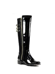 Lunar Monique Patent Long Black Boots - Image 3 of 11