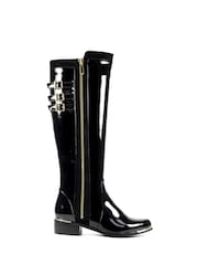Lunar Monique Patent Long Black Boots - Image 4 of 11