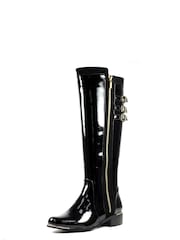 Lunar Monique Patent Long Black Boots - Image 5 of 11