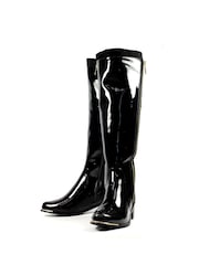 Lunar Monique Patent Long Black Boots - Image 8 of 11