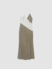 Reiss Silver Keeley Silk-Velvet Asymmetric Strap Midi Dress - Image 2 of 6