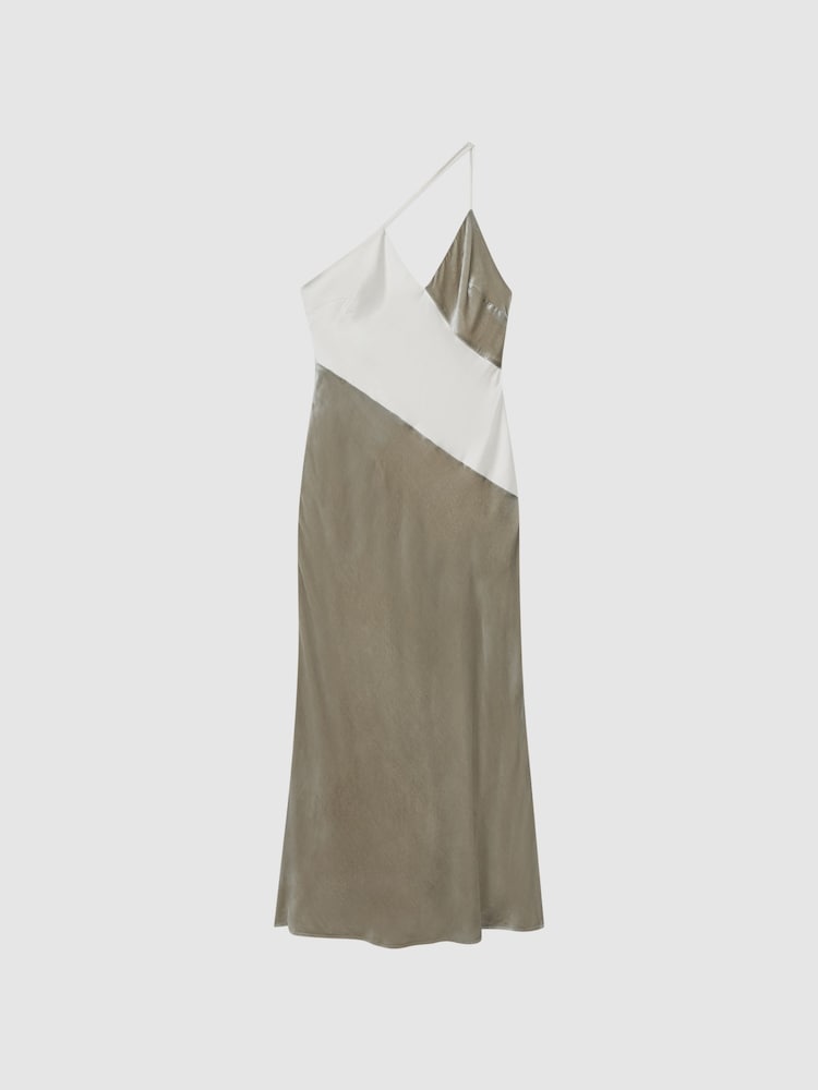Reiss Silver Keeley Silk-Velvet Asymmetric Strap Midi Dress - Image 2 of 6