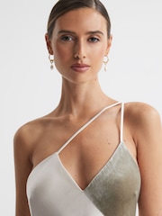 Reiss Silver Keeley Silk-Velvet Asymmetric Strap Midi Dress - Image 4 of 6