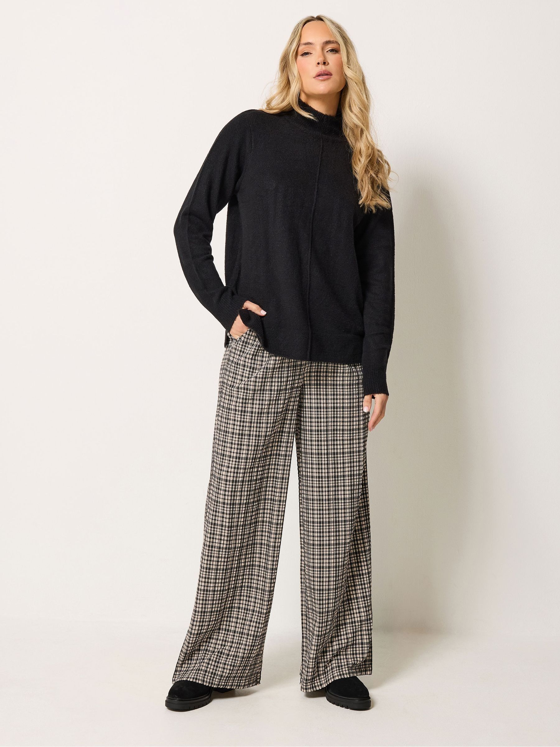 Lts Women's Grey Tall Check Wide Leg Trousers Size Extra Long 24 - Image 2