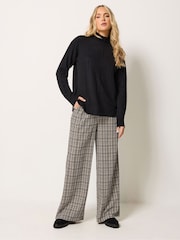 Long Tall Sally Grey Check Print Wide Leg Trousers - Image 1 of 6