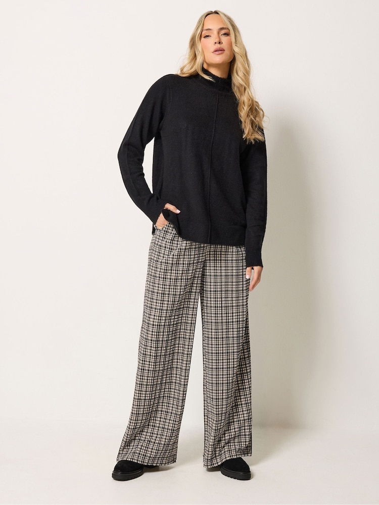 Long Tall Sally Grey Check Print Wide Leg Trousers - Image 1 of 6