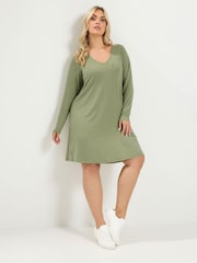 Yours Curve Green Plunge Ribbed Long Sleeve Tunic Top - Image 1 of 6