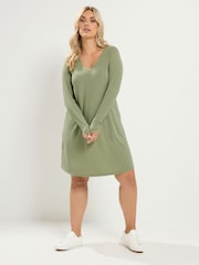 Yours Curve Green Plunge Ribbed Long Sleeve Tunic Top - Image 2 of 6