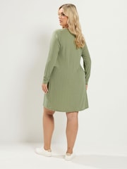 Yours Curve Green Plunge Ribbed Long Sleeve Tunic Top - Image 3 of 6
