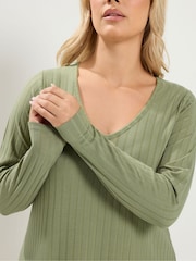 Yours Curve Green Plunge Ribbed Long Sleeve Tunic Top - Image 4 of 6
