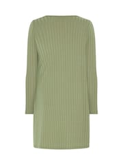 Yours Curve Green Plunge Ribbed Long Sleeve Tunic Top - Image 6 of 6